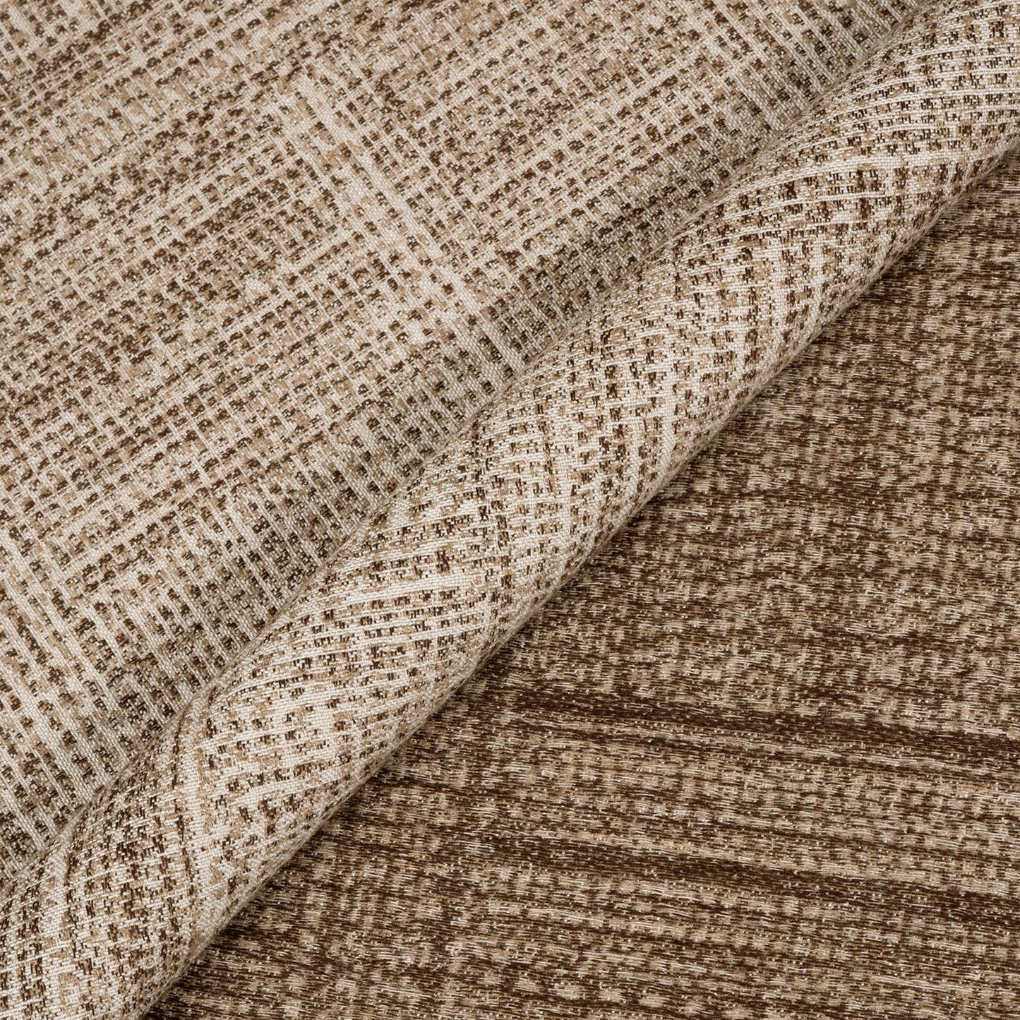 Close-up of textured brown fabric with a subtle pattern