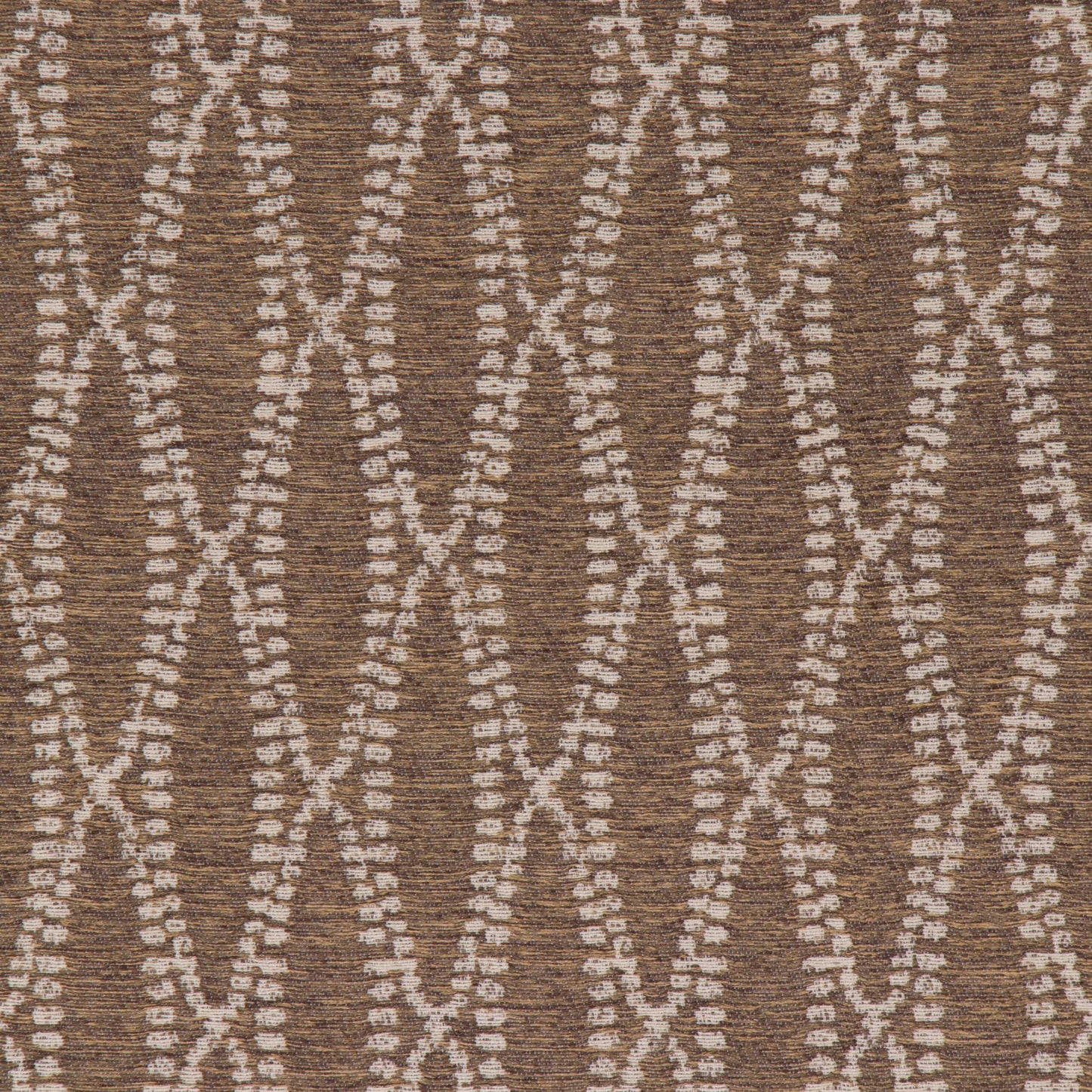 This image displays the "Camber Umber" fabric, showcasing its detailed and textured appearance. The fabric features a geometric pattern composed of intertwined diamond shapes, rendered in a neutral palette of beige and brown tones.