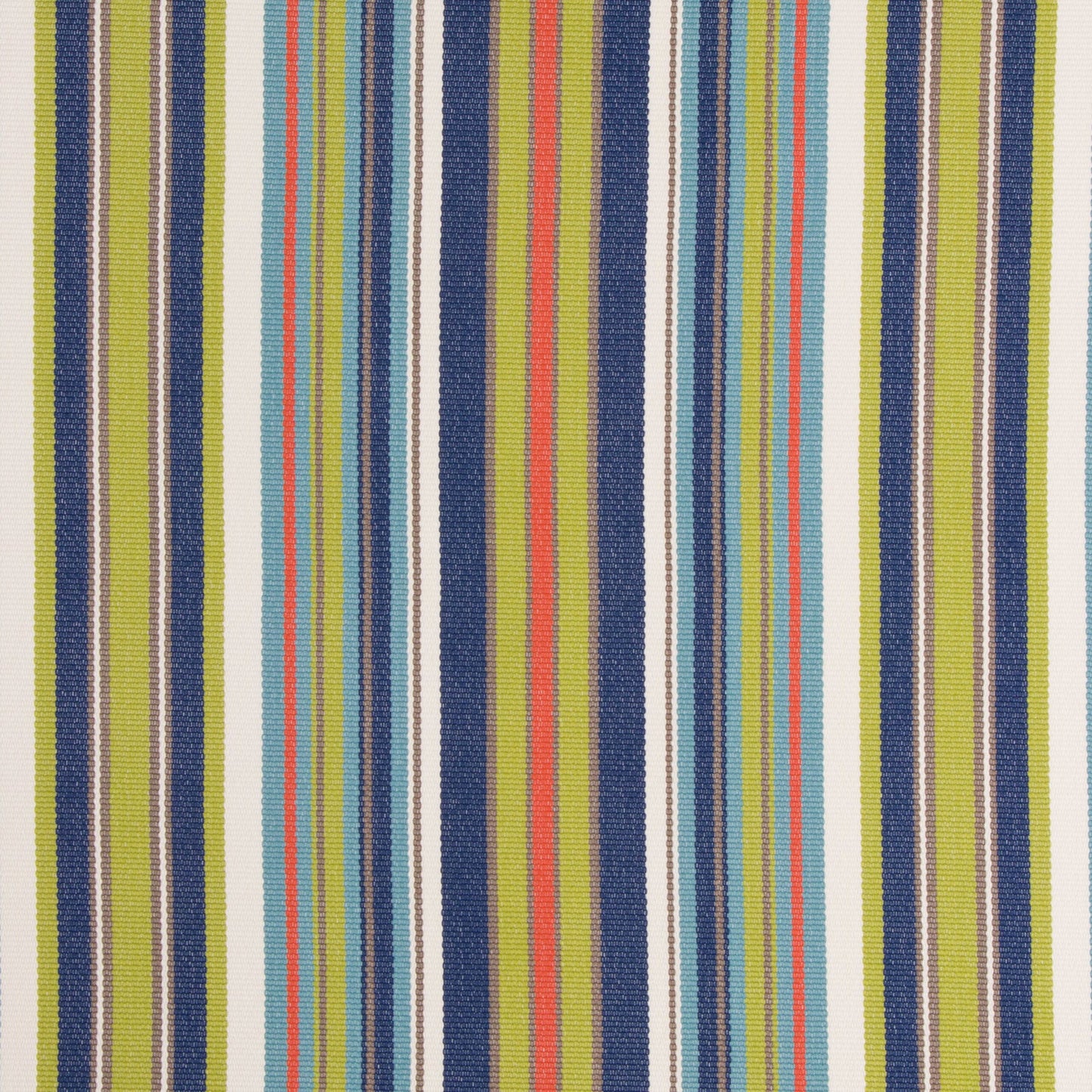 A striped pattern fabric featuring multiple colors including blue, green, beige, and red.