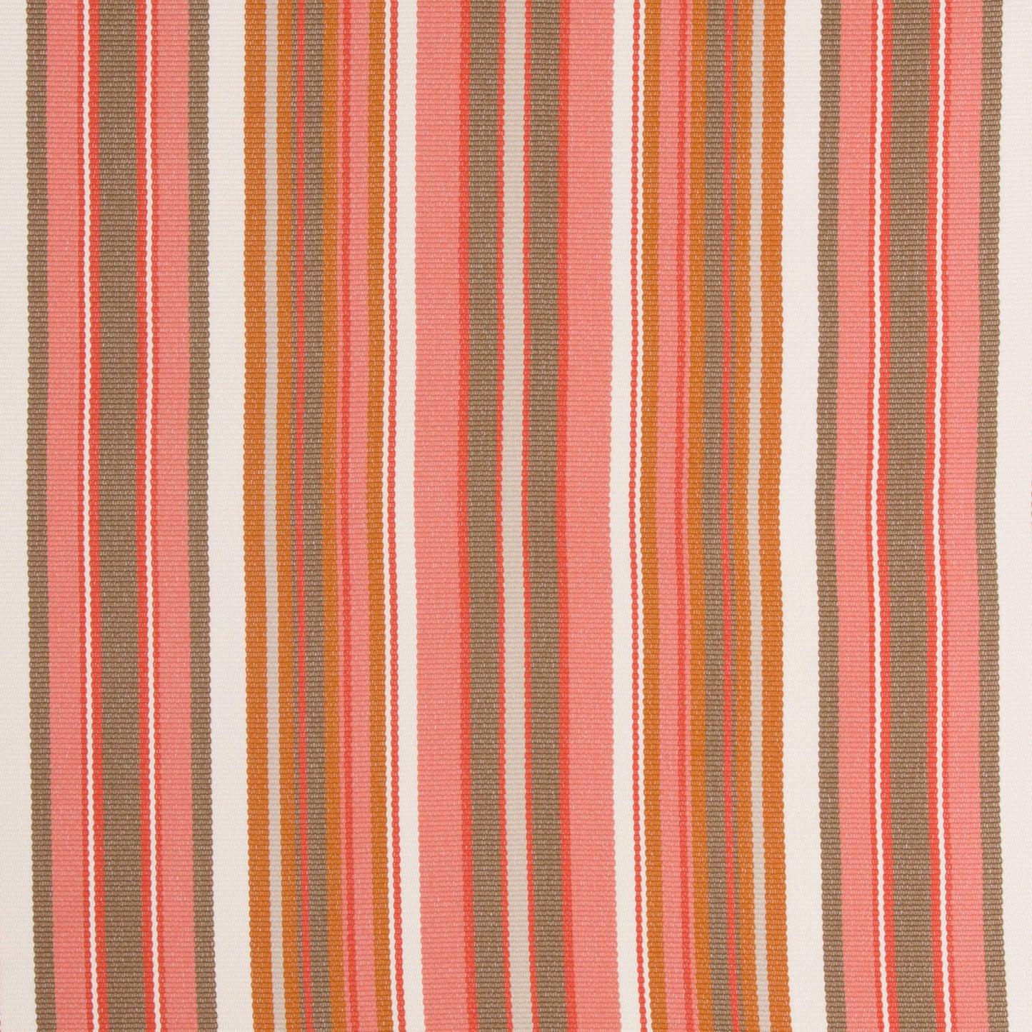 A close-up image of a striped pattern fabric with vertical stripes in shades of orange, beige, and white.