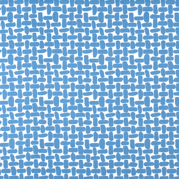 Patterned fabric with blue shapes on a blue background