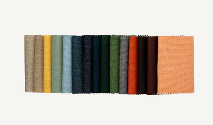 Fabric swatch sample with various colors on a white background