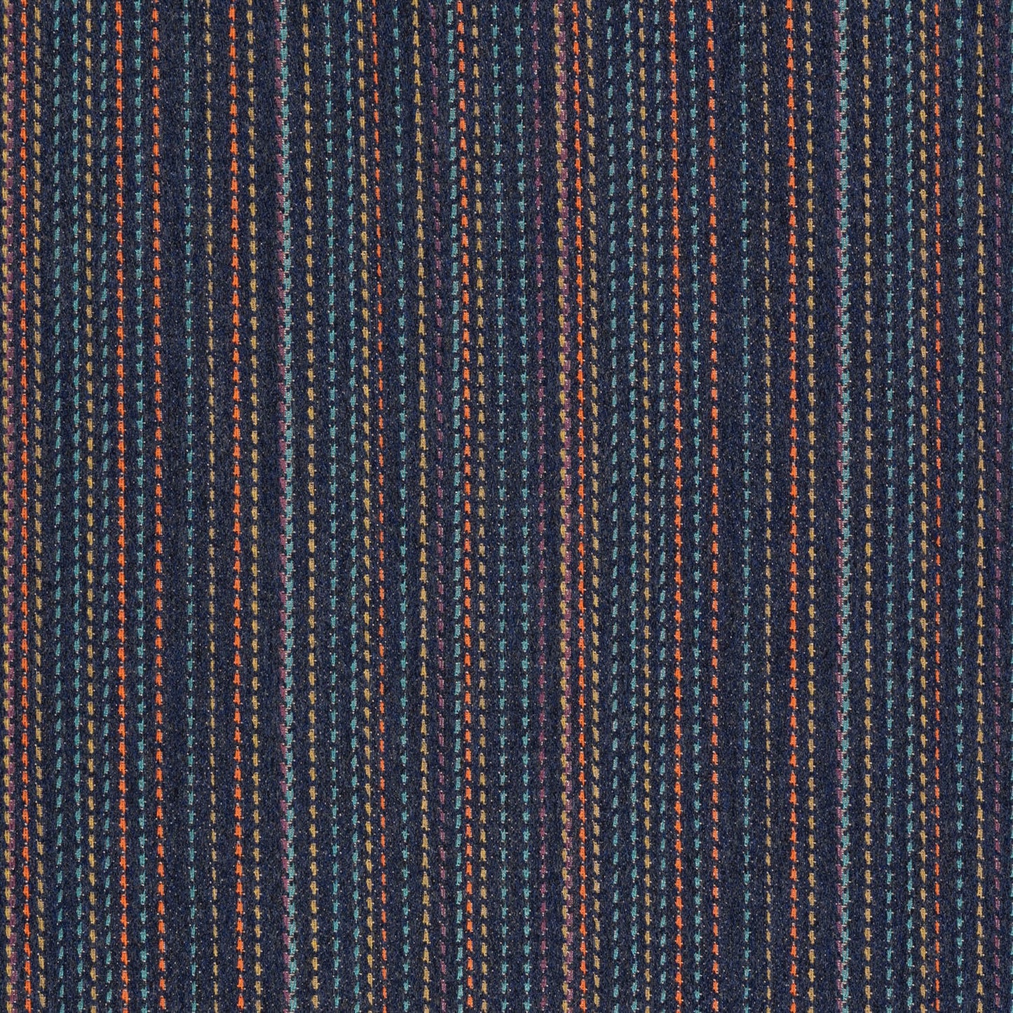Close-up view of a striped pattern fabric with achieving blue and orange colors.