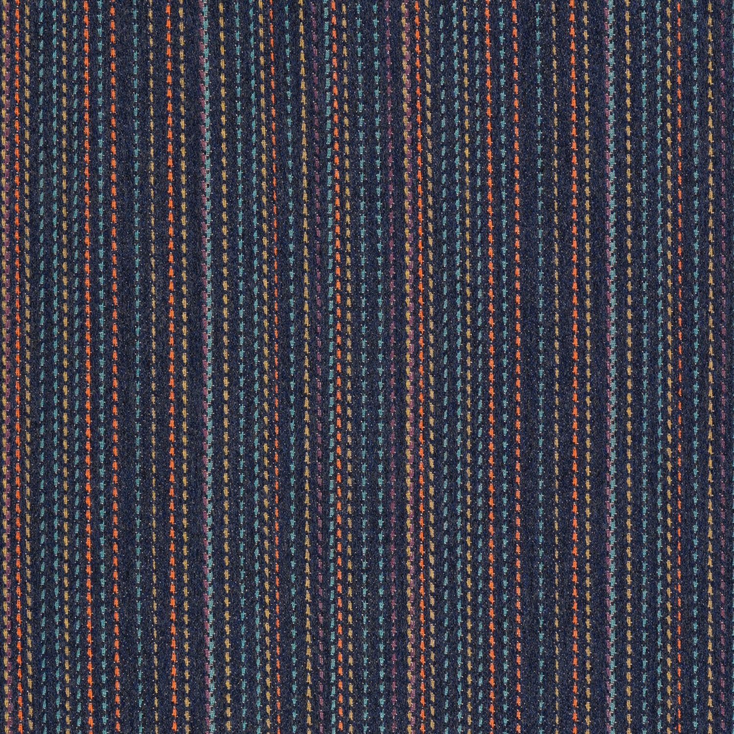 Close-up view of a striped pattern fabric with achieving blue and orange colors.