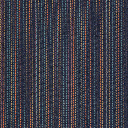 Close-up view of a striped pattern fabric with achieving blue and orange colors.