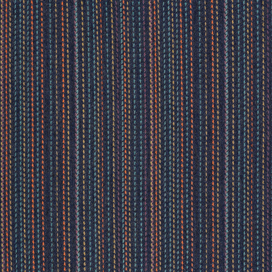 Close-up view of a striped pattern fabric with achieving blue and orange colors.