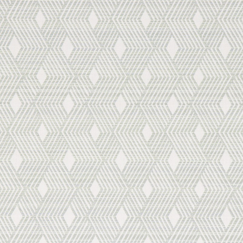A geometric patterned fabric in white and green colors.