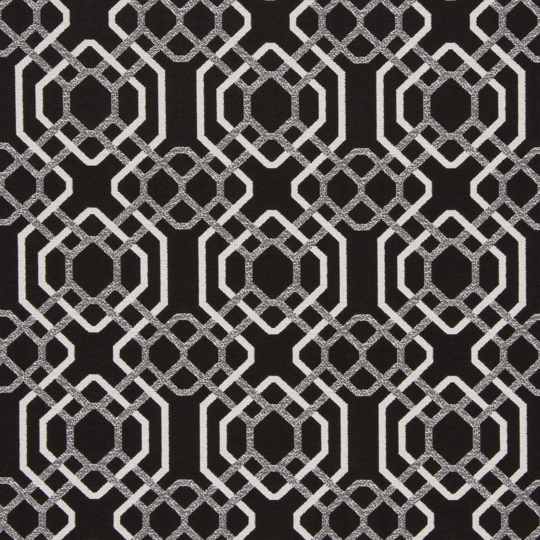 Black fabric with a white geometric lattice pattern
