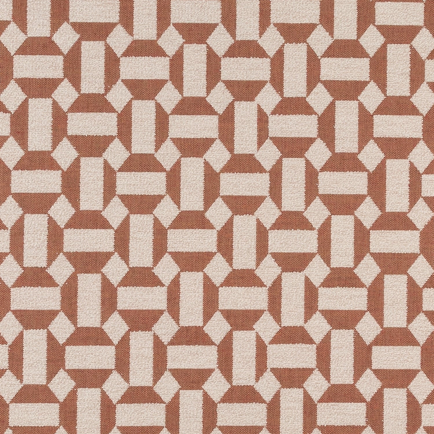 Geometric patterned fabric with brown and beige colors