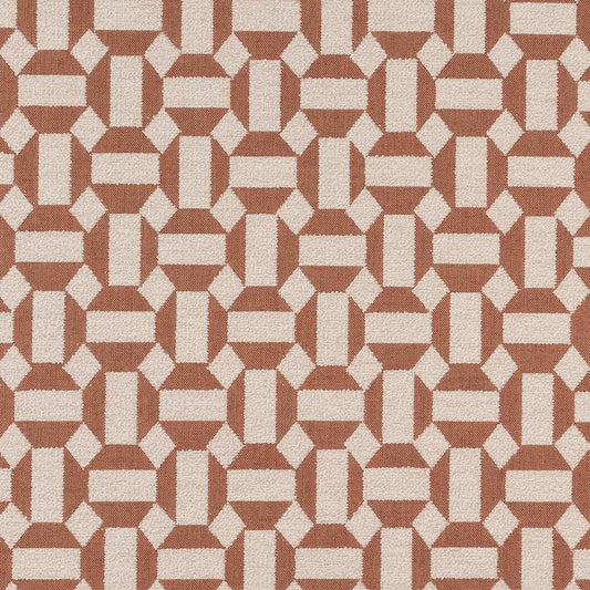 Geometric patterned fabric with brown and beige colors