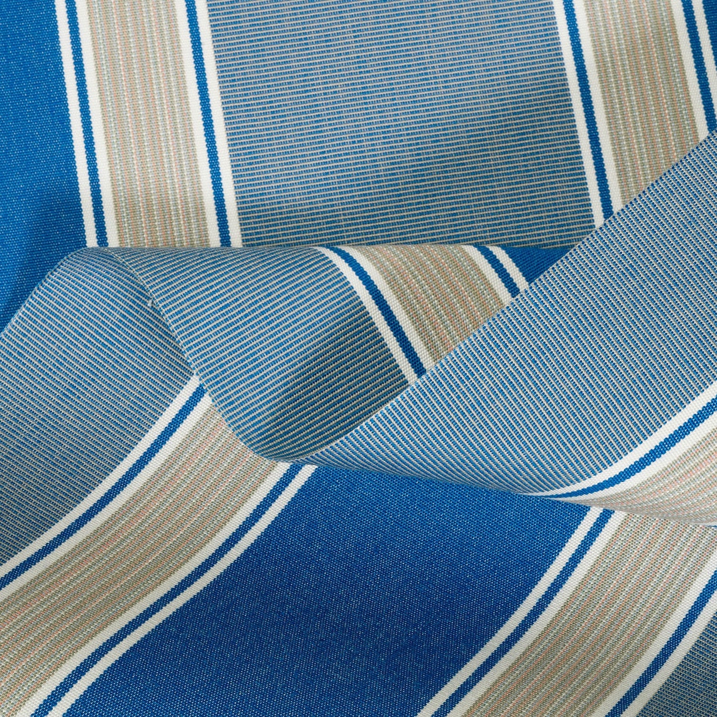 Close-up of blue and beige striped fabric