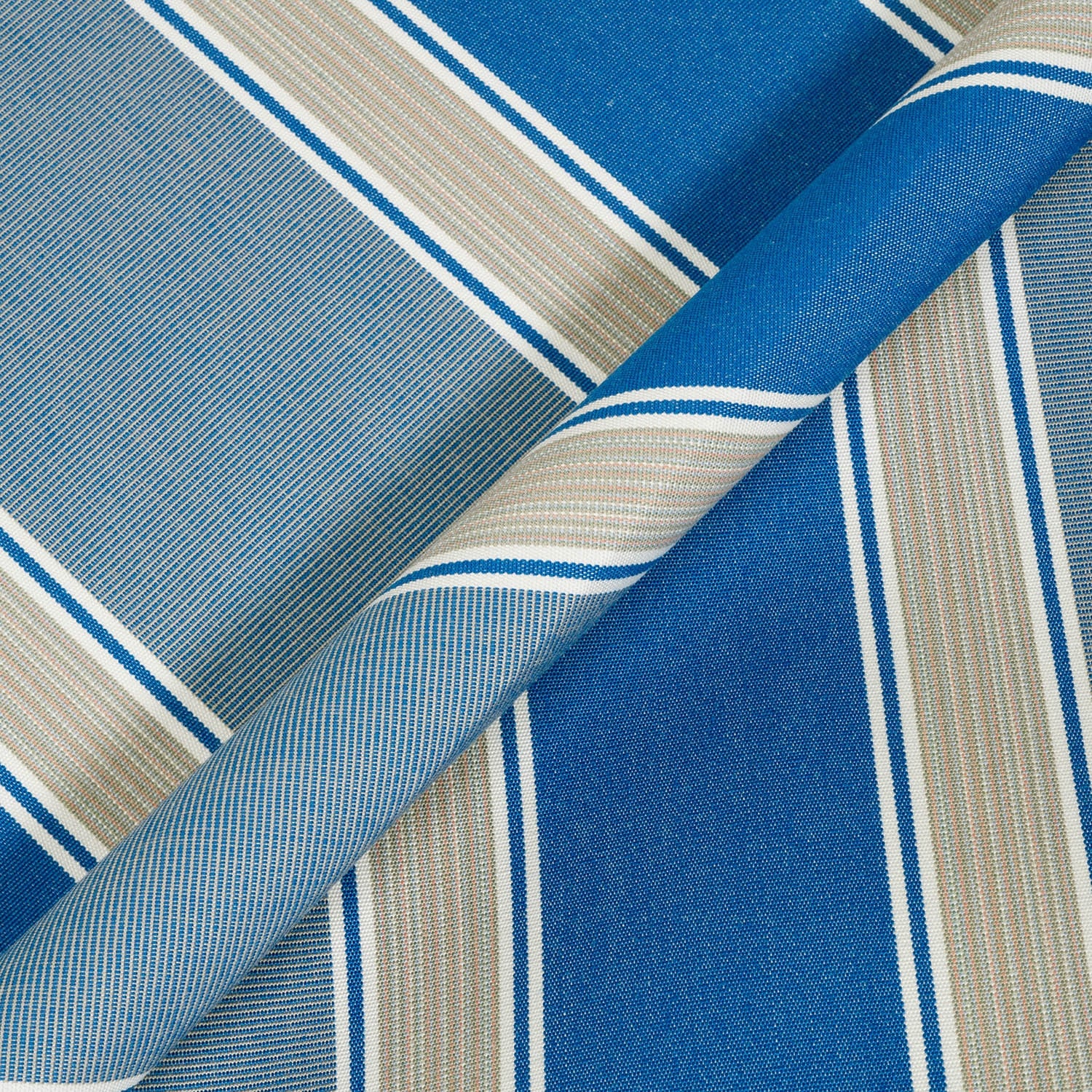 Close-up of blue and beige striped fabric