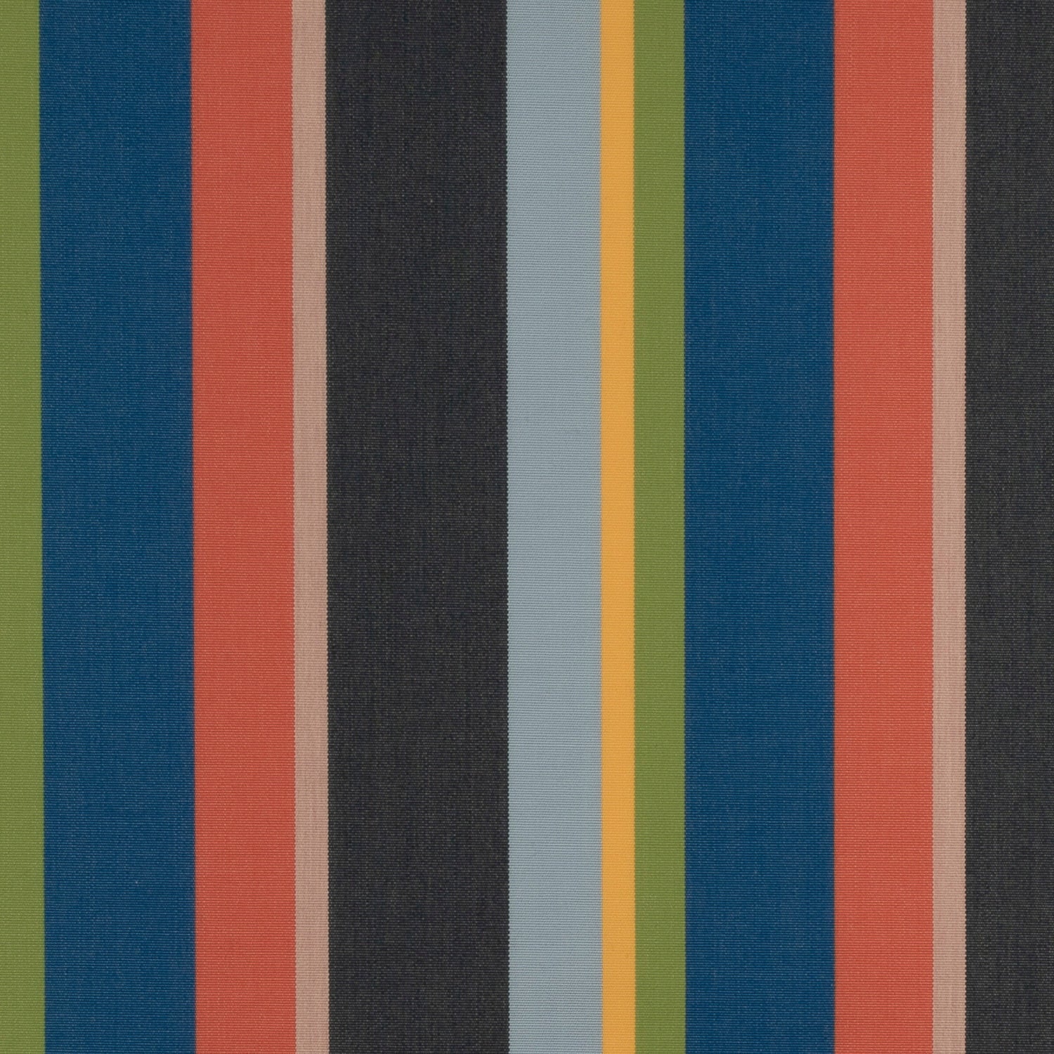 Sunbrella striped fabric with red, navy green,  light blue, pink, black and yellow