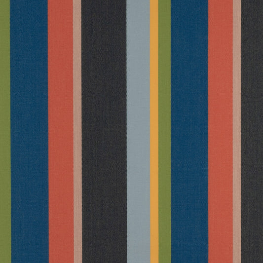 Sunbrella striped fabric with red, navy green,  light blue, pink, black and yellow