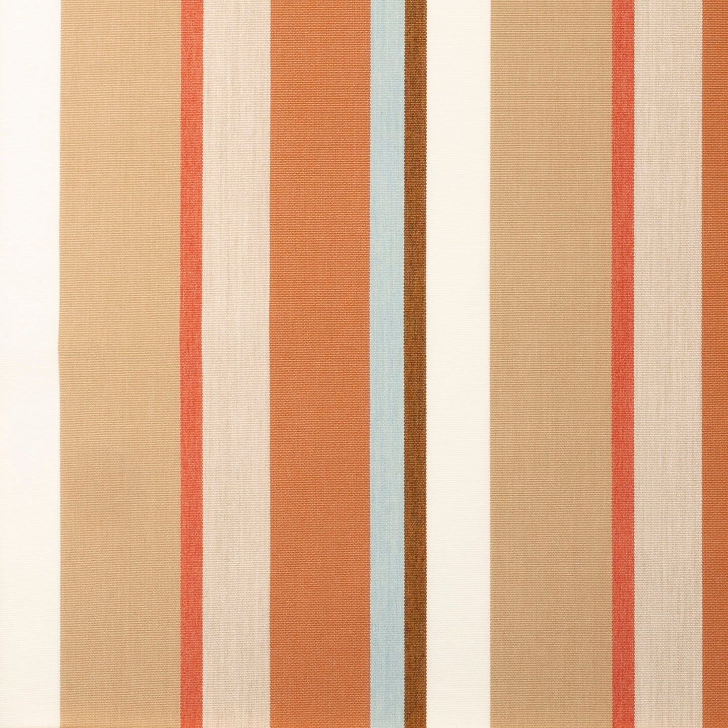 Sunbrella stripe fabric with colors orange, coral, brown, blue and white