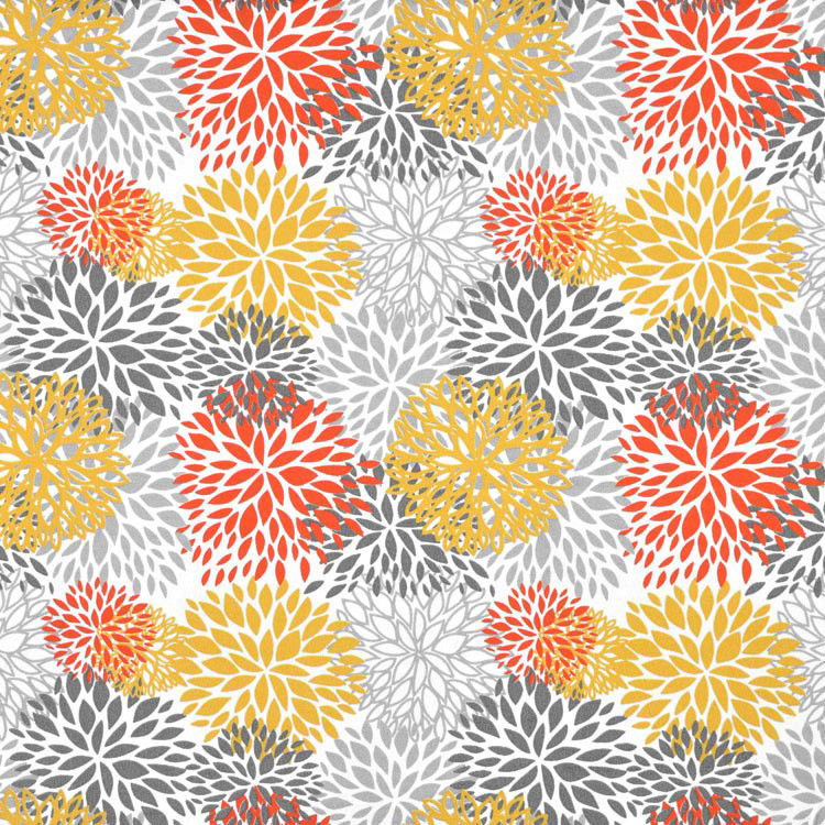 Pattern of orange, yellow, and gray floral shapes on a white background