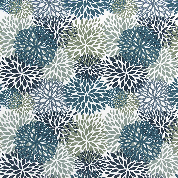 Patterned fabric with blue and white floral design on a white background
