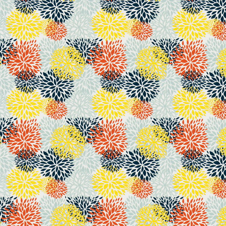 Pattern of colorful floral shapes on a light gray background