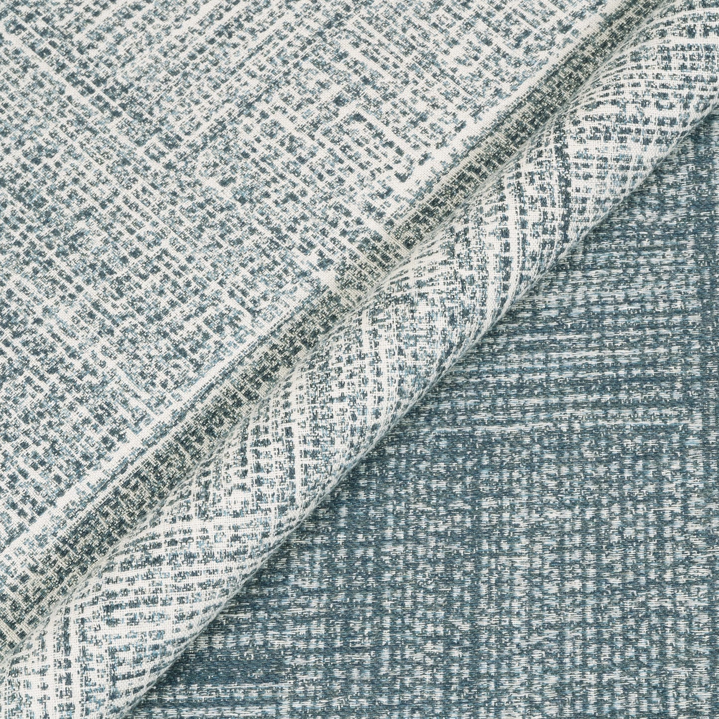 Textured fabric with a checkered pattern in shades of blue and gray.
