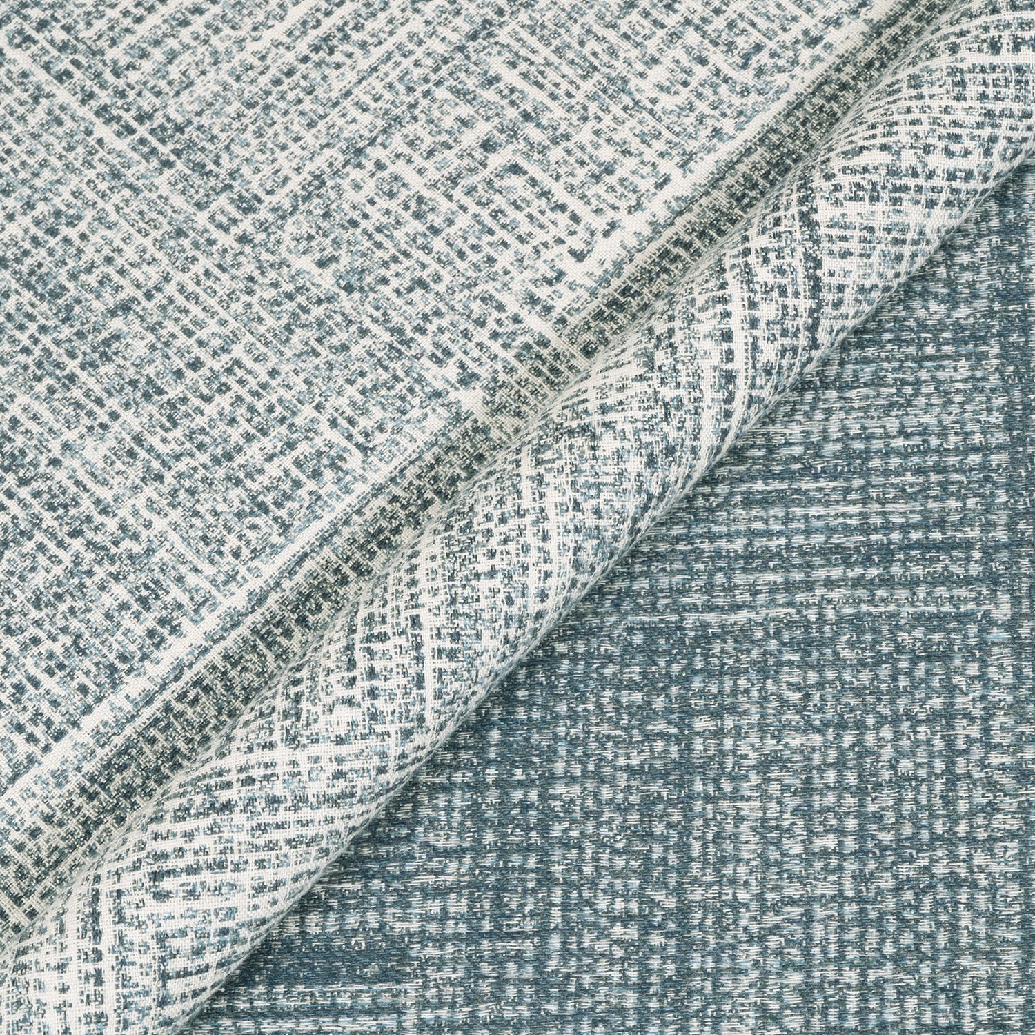 Textured fabric with a checkered pattern in shades of blue and gray.