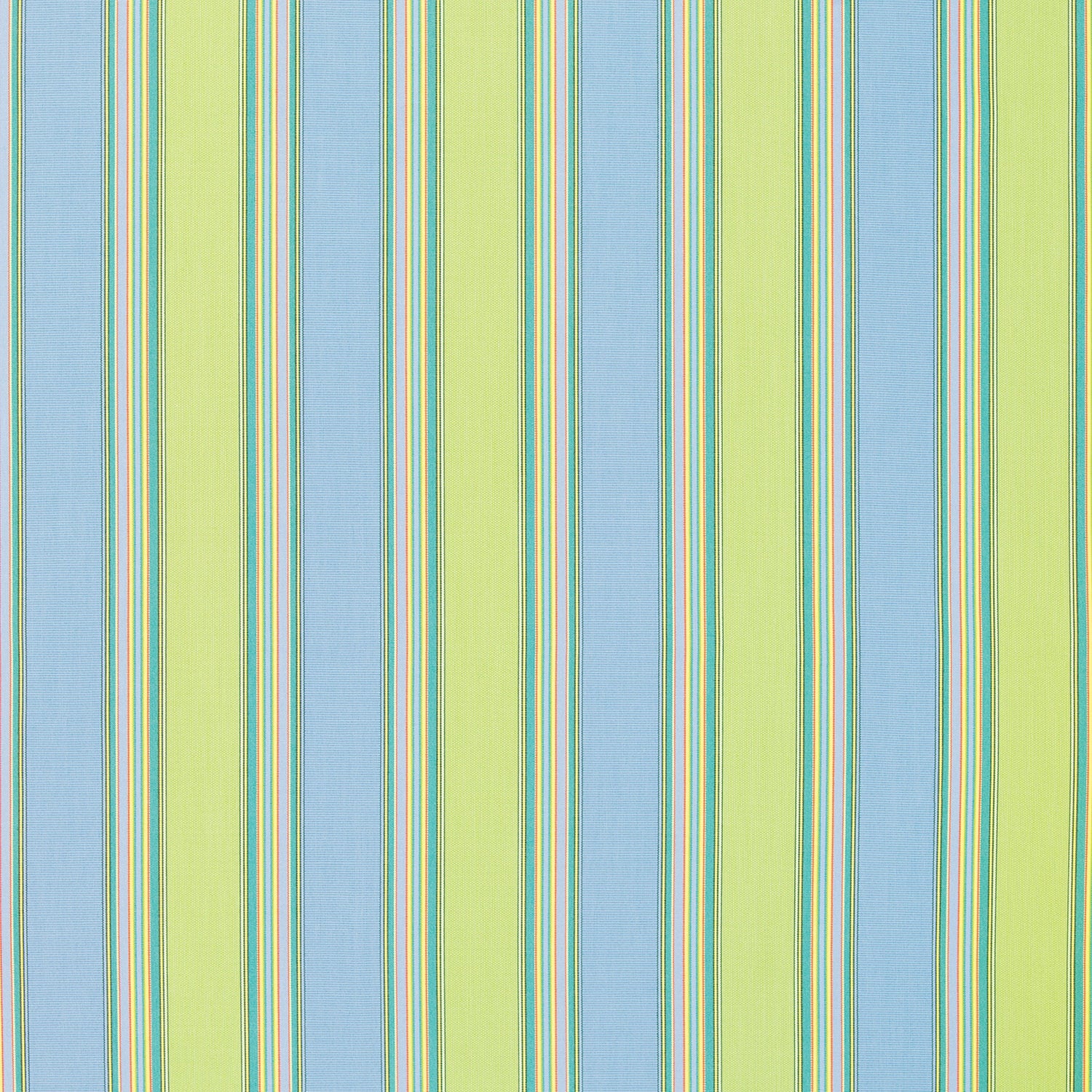 A swatch of Bravada Limelite 5602-0000 fabric, showcasing a striped pattern with lime green and blue colors.