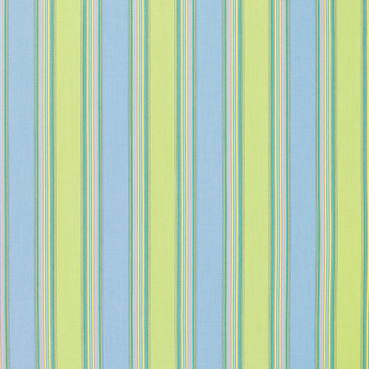 A swatch of Bravada Limelite 5602-0000 fabric, showcasing a striped pattern with lime green and blue colors.