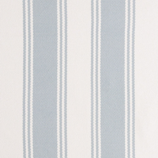 A striped pattern fabric in blue and white colors, likely used for outdoor upholstery.