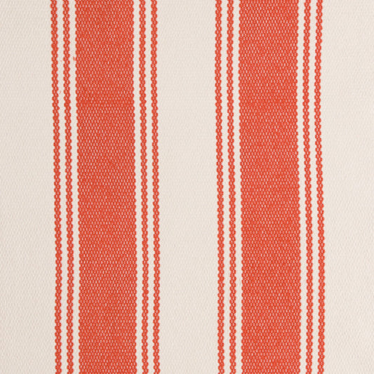 Fabric with red and white vertical stripes on a beige background