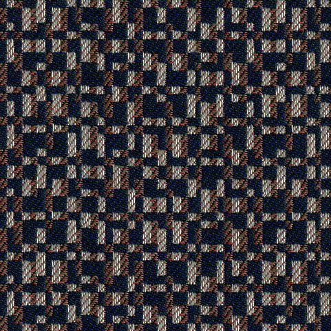 Textured fabric with a geometric pattern in navy, brown, and beige.