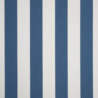 A swatch of a blue and white striped fabric suitable for window treatments.