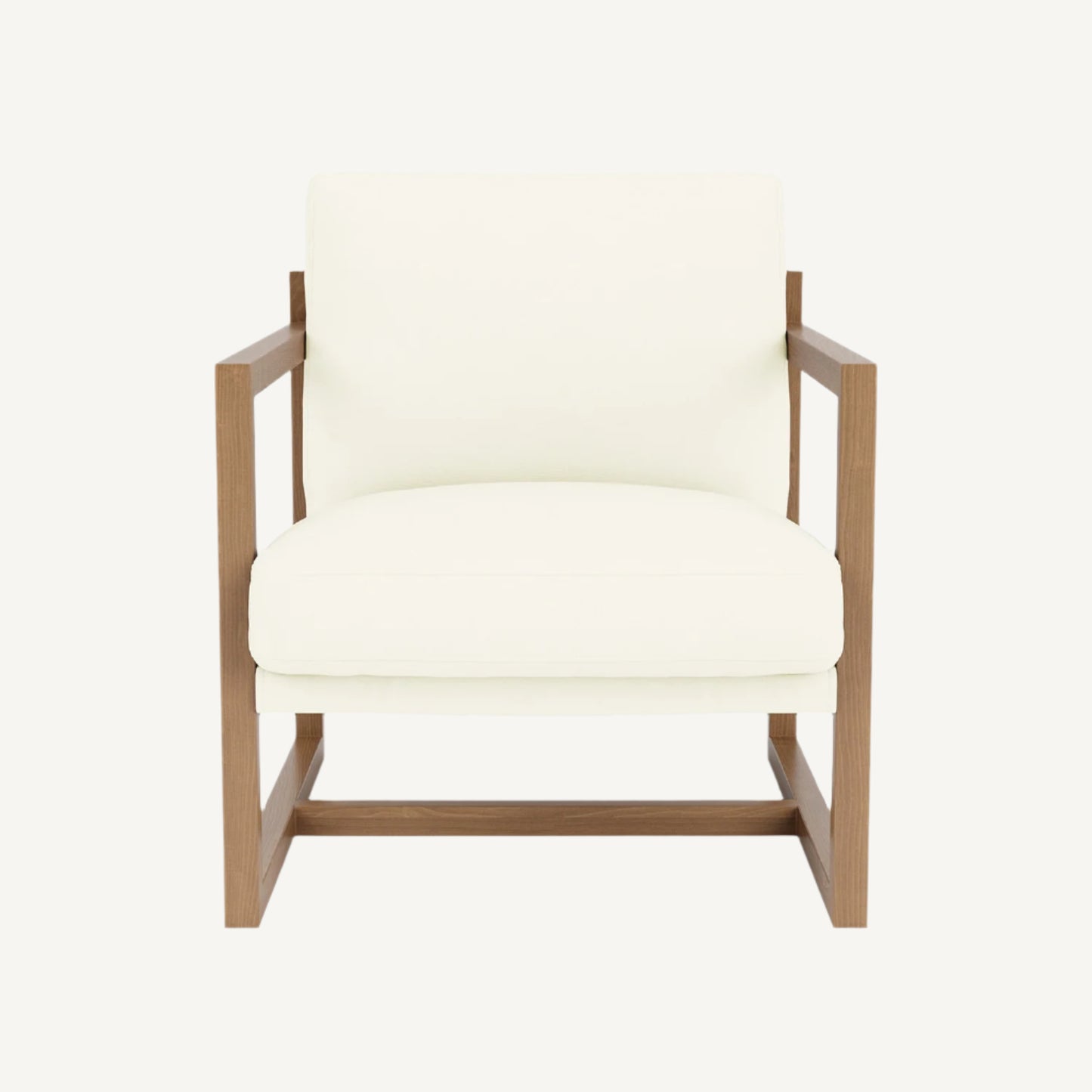 White armchair with wooden frame on a white background