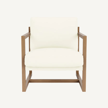 White armchair with wooden frame on a white background