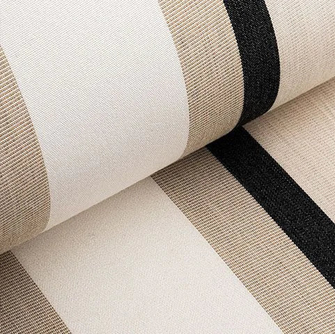 Close-up of fabric with beige and black striped pattern