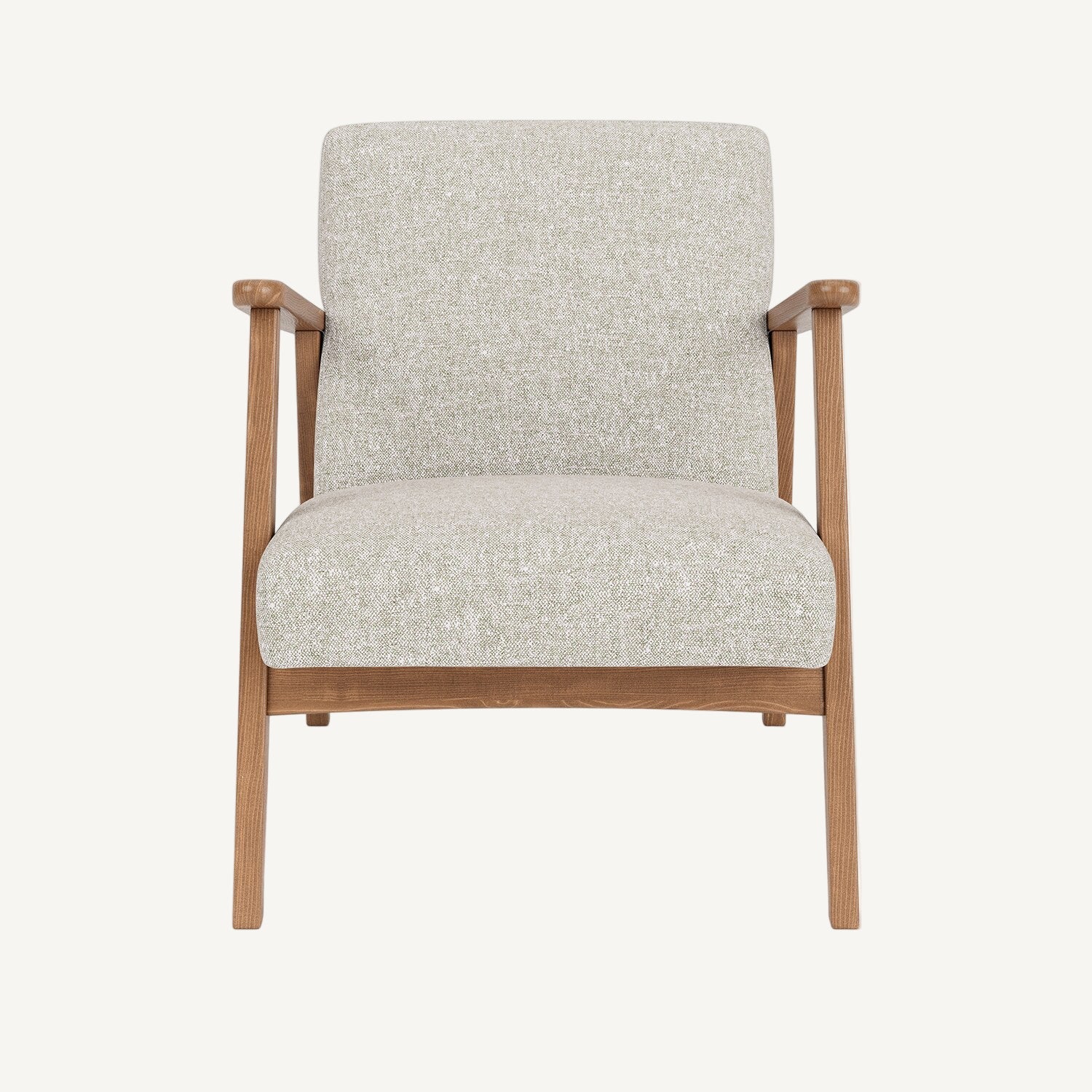 Chair with light gray fabric seat and backrest on a white background