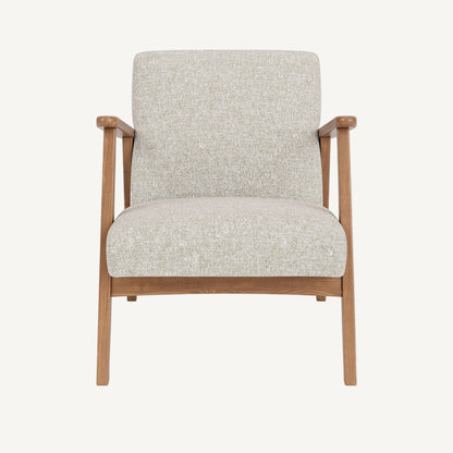Chair with light gray fabric seat and backrest on a white background