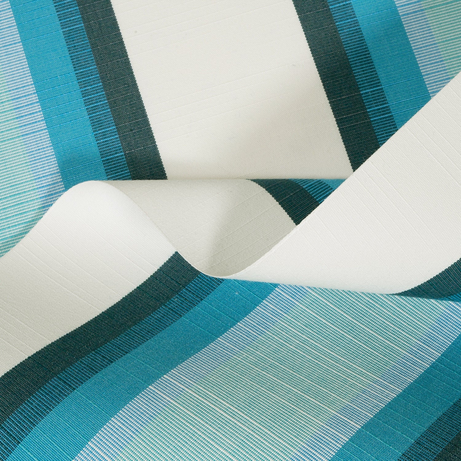 Close-up of fabric with blue and green striped pattern