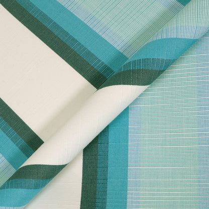 Close-up of fabric with green and blue striped pattern