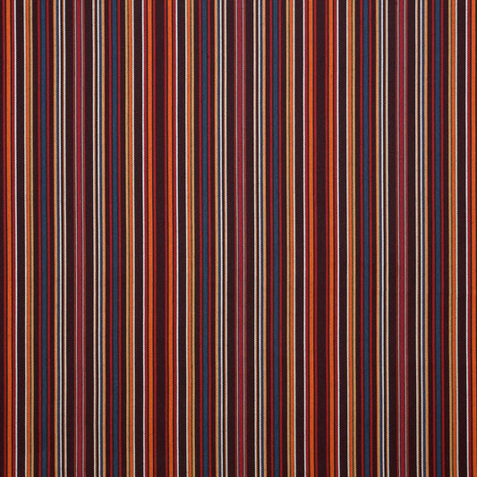 Patterned fabric with vertical stripes in red, orange, and brown.