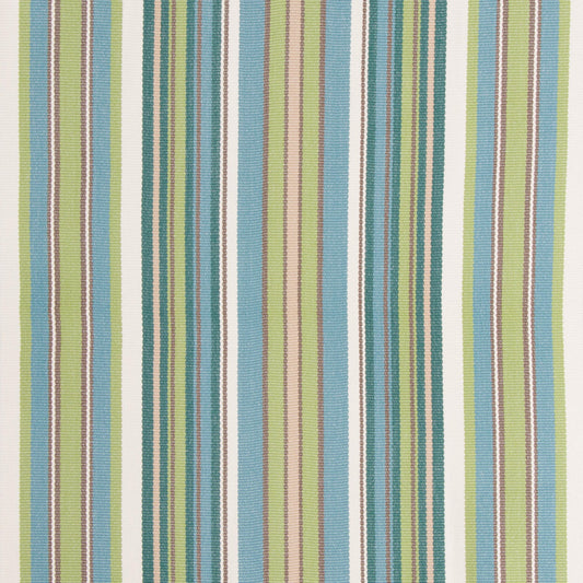 A close-up image of a striped patterned fabric, featuring shades of blue and green.