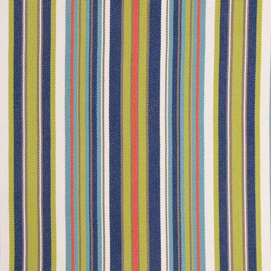 A striped pattern fabric featuring multiple colors including blue, green, beige, and red.