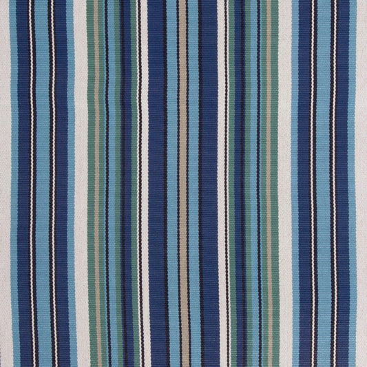 A close-up image of a striped patterned fabric, featuring shades of blue and white.
