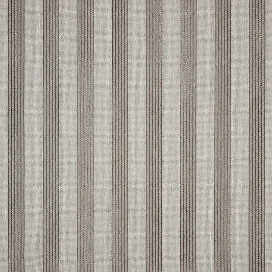 A close-up view of a striped pattern fabric with a pebble gray color.