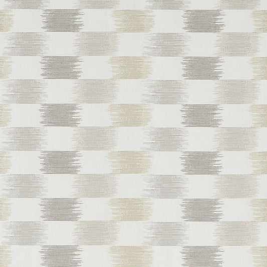A fabric pattern featuring a series of horizontal lines in varying shades of beige and white, creating a subtle geometric effect.