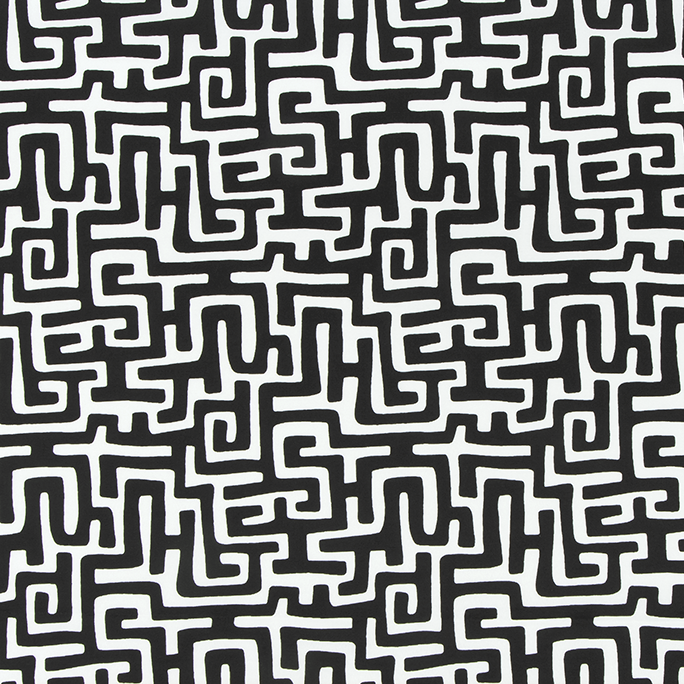 Black and white maze pattern fabric swatch