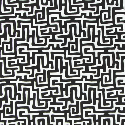 Black and white maze pattern fabric swatch