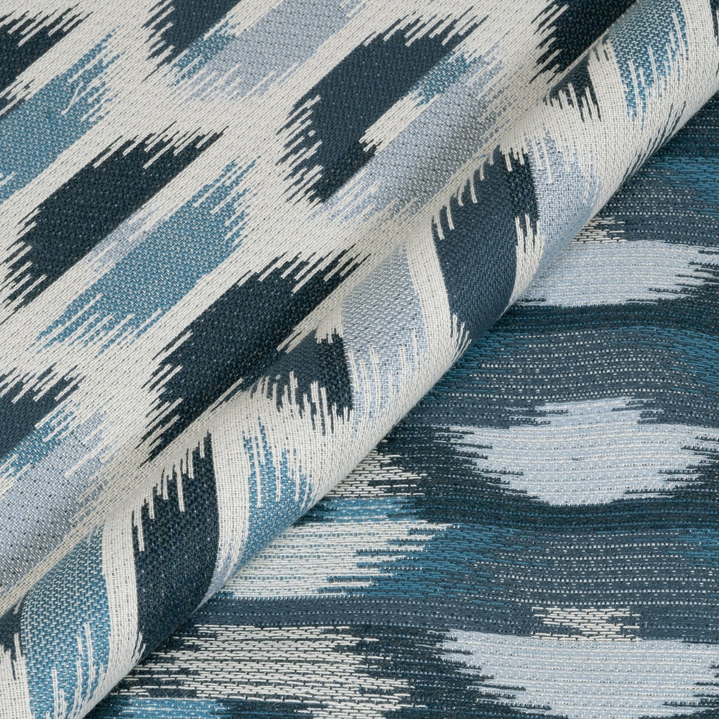 Textured fabric with blue and black pattern