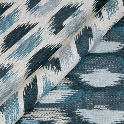 Textured fabric with blue and black pattern