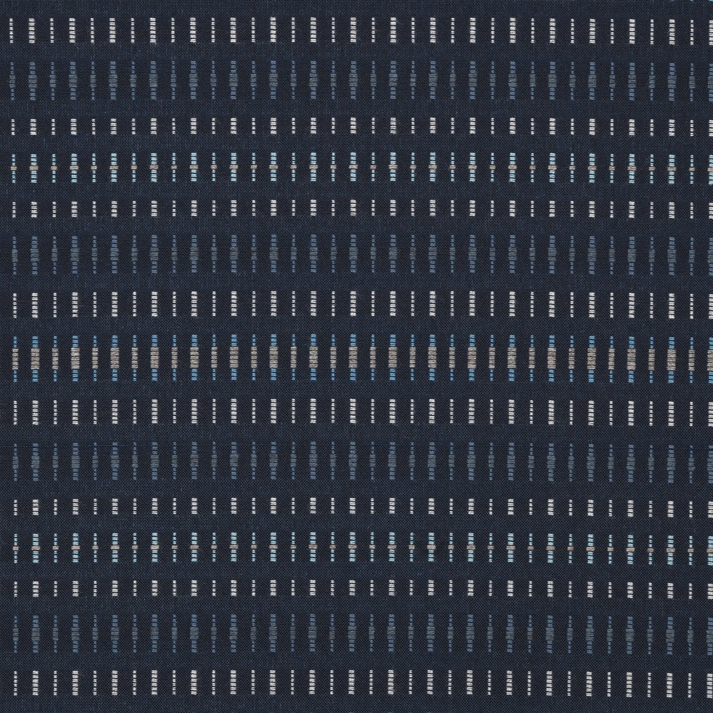 Navy blue fabric with a subtle pattern of small white and gray lines