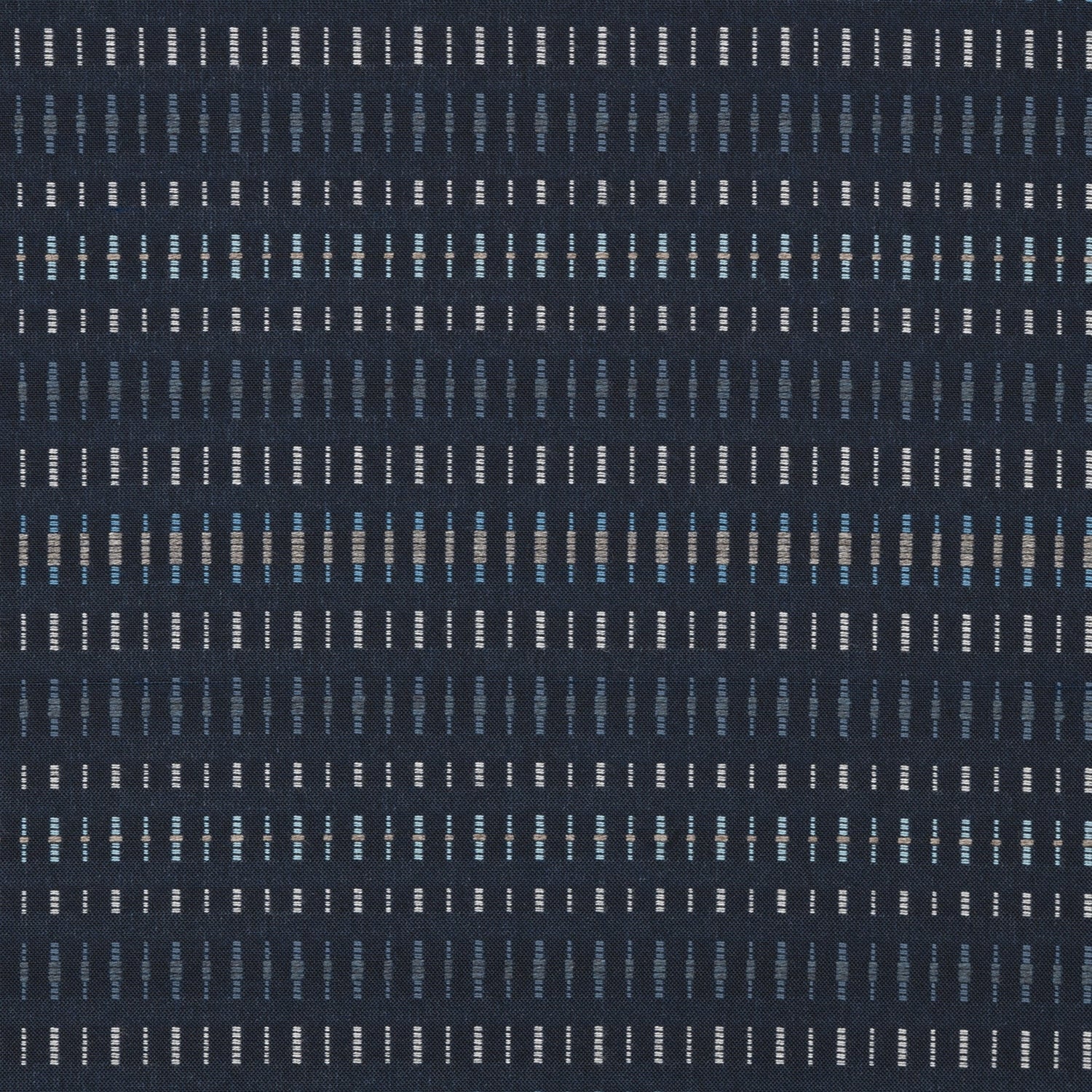Navy blue fabric with a subtle pattern of small white and gray lines