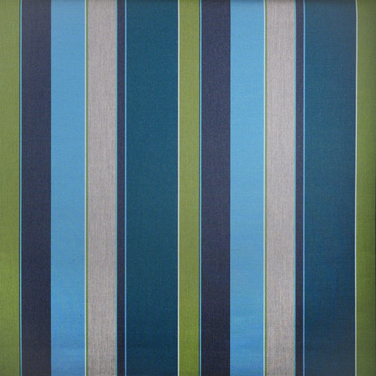 Striped fabric pattern with blue, green, and gray vertical stripes.